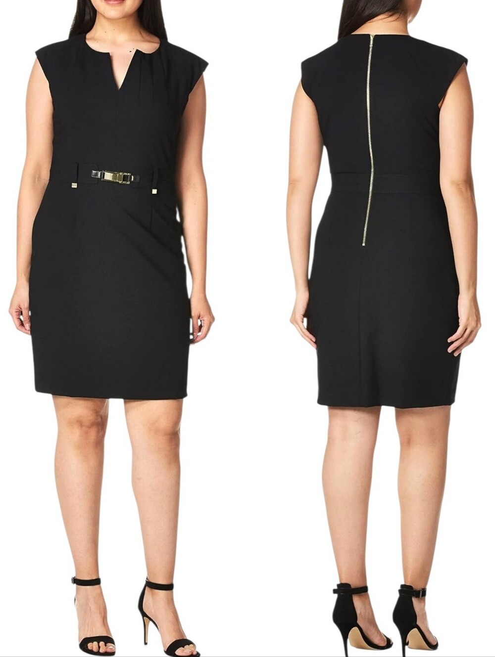 Calvin Klein Black Sleeveless Belted Sheath Dress